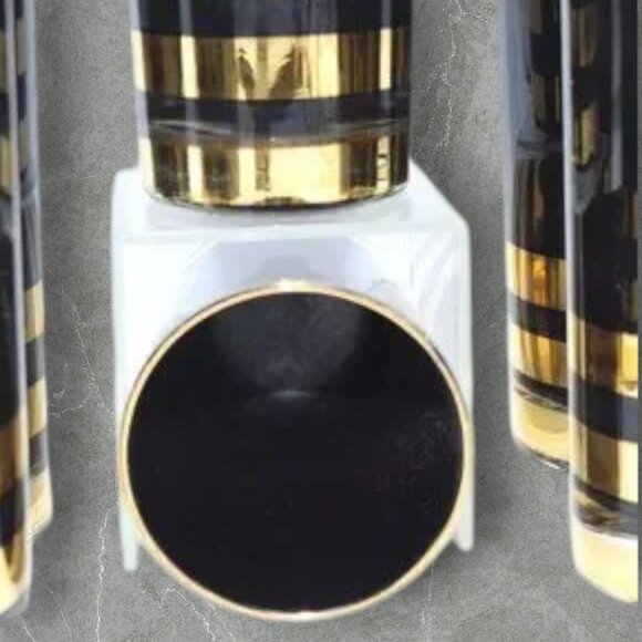 MCM Black with Gold Trim Hi-Ball Bar Drinking Glasses Set of 6 Tom Collins - Picture 4 of 9